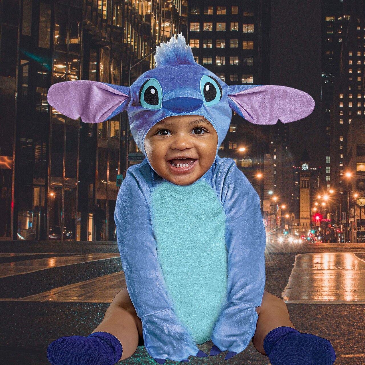 Baby Stitch Costume Soft Blue Jumpsuit with Headpiece Perfect for Halloween and Community Events